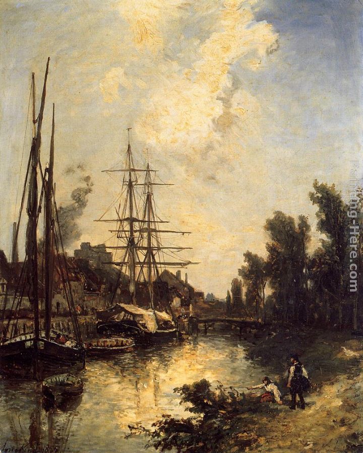 Boats Dockside painting - Johan Barthold Jongkind Boats Dockside art painting